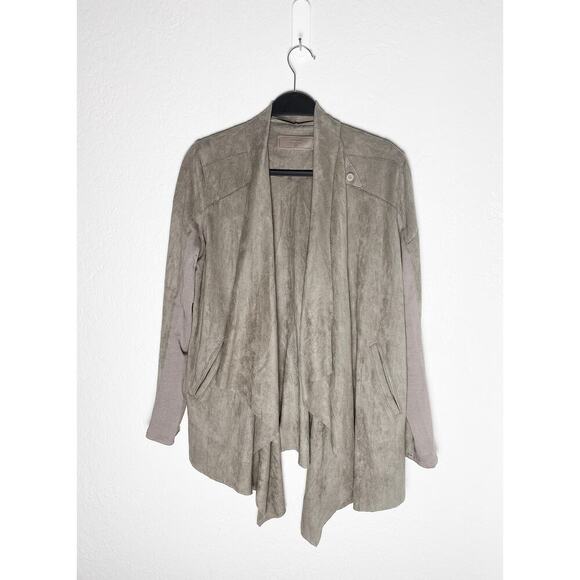 Blank NYC Women's Soft Faux Suede Drape Snap Moto Cardigan Jacket Waterfall Neck - Picture 4 of 14